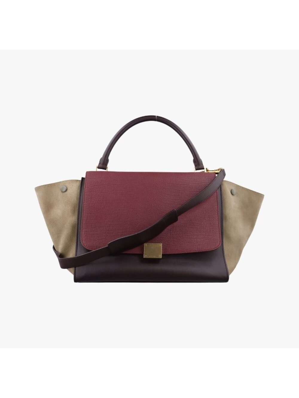 Celine Trapeze Medium Bordeaux Black Brown Suede Leather Handbag